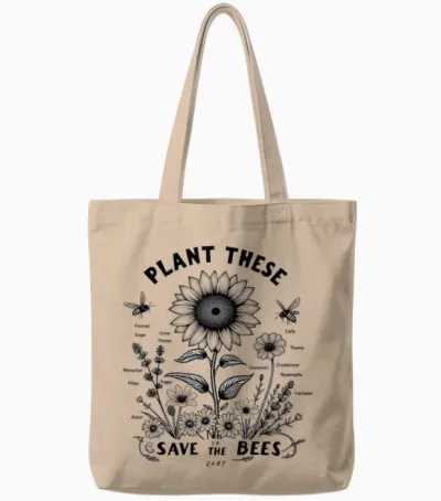Plant This Save the Bees Tote Bags - Natural