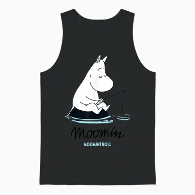 Fishing at Moomin Moomintroll T-Shirt, Grey, S Unisex Tank Top - Black