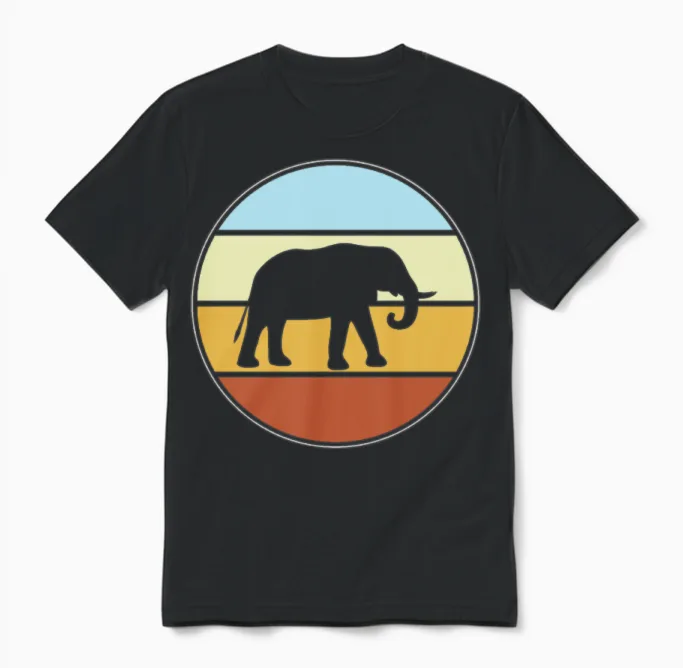 Elephant Retro Unisex T-Shirt in Black