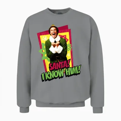 Kids Elf Buddy I Know Santa Bold Text Unisex Sweatshirt - Sport Grey