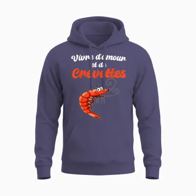 Living Love and Shrimp Humor Crustaceans Shrimp Sea T-Shirt, Black, S Unisex Hoodie - Heather Sport Dark Navy