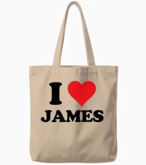 I Heart James First Name I Love Custom Stuff Tote Bags in Natural