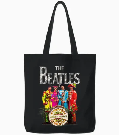 The Beatles Sgt. Pepper's Lonely Hearts Short Sleeve Tote Bags - Black