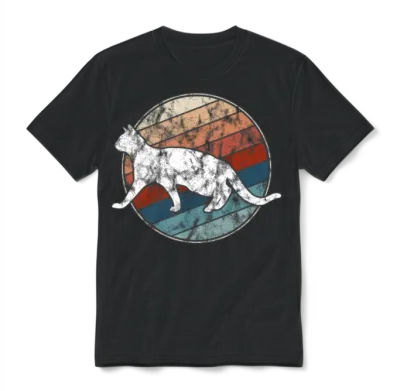 Cat in Retro Style Unisex T-Shirt - Black