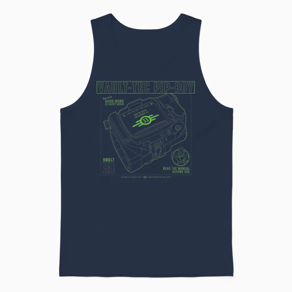 Fallout - Vault-Tec Pip-Boy T-Shirt, Black Unisex Tank Top in Navy