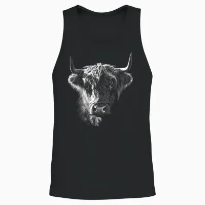 @n!mal Highland Cow Art Gesicht Tier Portrait Grafik Highland Cow T-Shirt Für Tierliebhaber, Familien, Kinder - Unisex - Schwarz - S Unisex Tank Top - Black