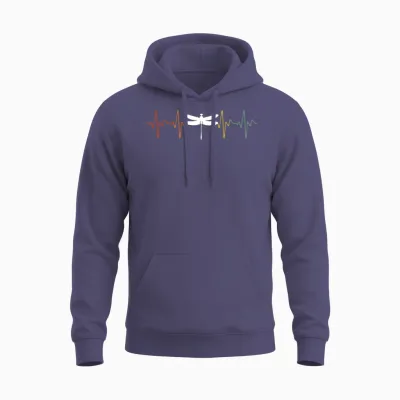 Retro Dragonfly Heartbeat Unisex Hoodie - Heather Sport Dark Navy