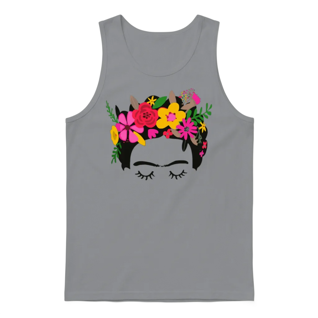 Frida Kahlo Illustration Floral Boho Style Mexican Unisex Tank Top - Sport Grey