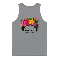 Frida Kahlo Illustration Floral Boho Style Mexican Unisex Tank Top - Sport Grey – 1