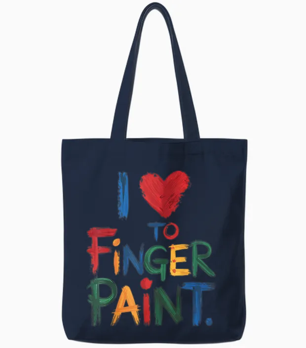I Heart Love to Finger Paint I'm Paint Cute Couple Valentine Tote Bags in Navy