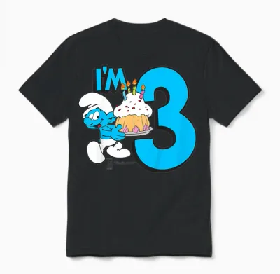 Kinder the Smurfs Schlumpfe Birthday I'm 3 Unisex T-Shirt - Black