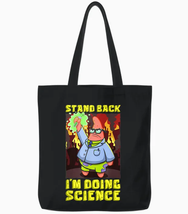 Spongebob Stand Back Im Doing Science Scientist Experiments Tote Bags in Black