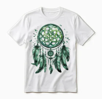 Aquarelle Vert Irlandais Boho Cute Celtic Knot Dreamcatcher Unisex T-Shirt - White