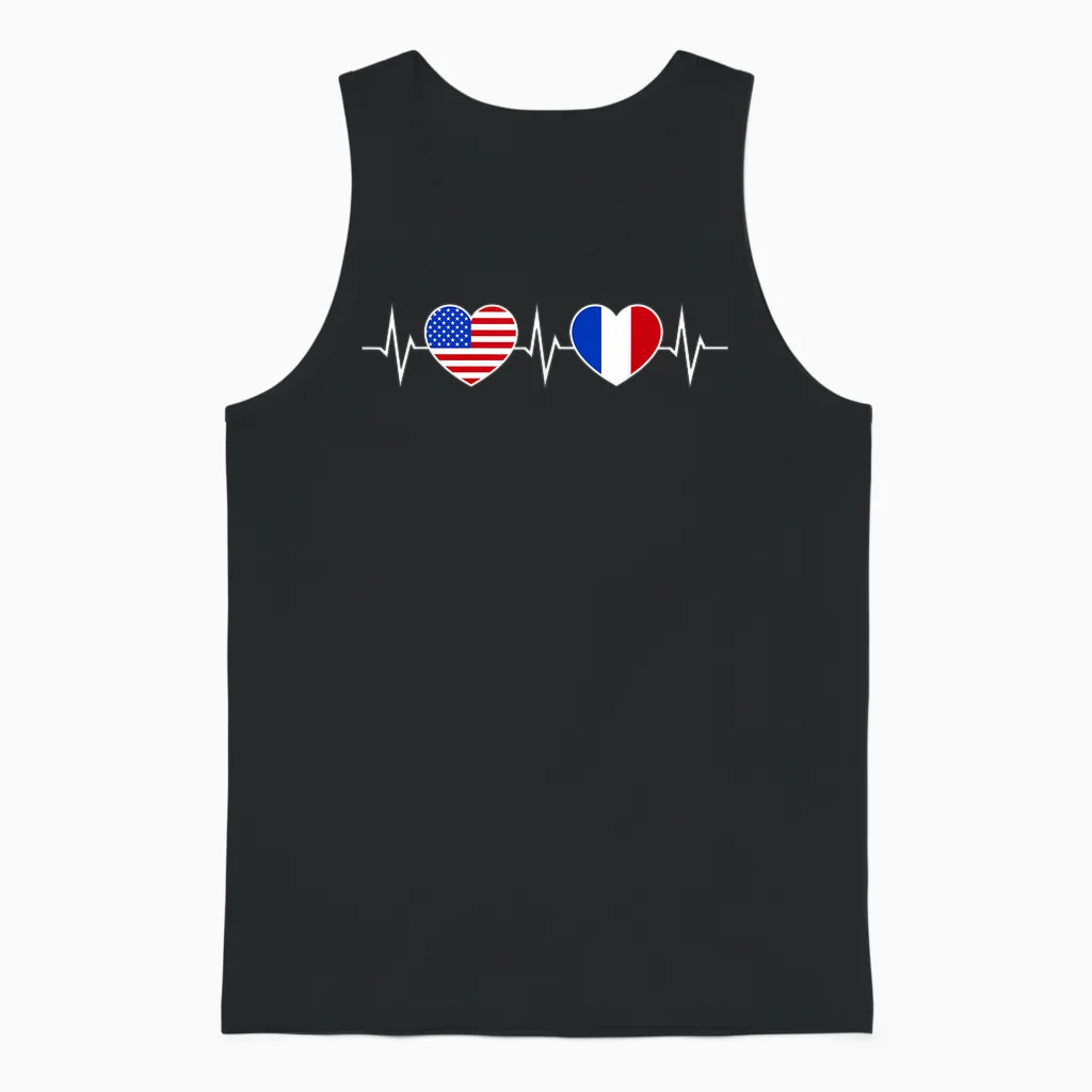 France états-Unis Battements De Cœur Francais Amérique Unisex Tank Top in Black