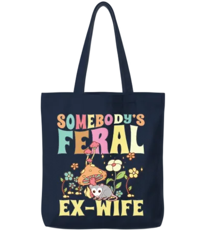 Somebody's Feral Ex-Wife Opossum Mushroom Floral Tote Bags - Navy