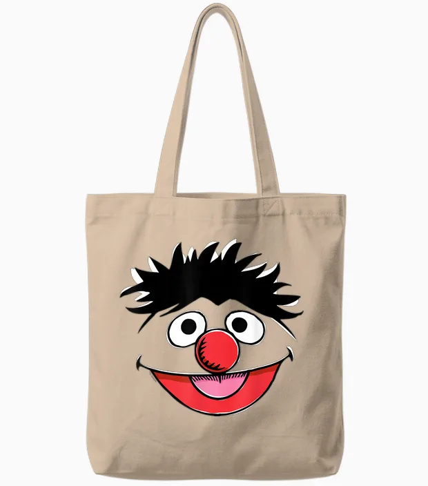 Sesame Street Ernie Retro Sketch Face Tote Bags in Natural