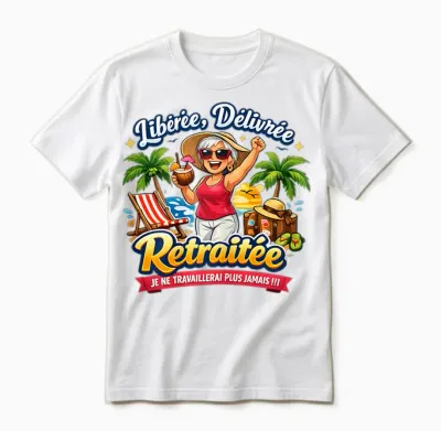Cadeau Départ Retraite Femme Original Drole Libérée Délivrée Unisex T-Shirt - White