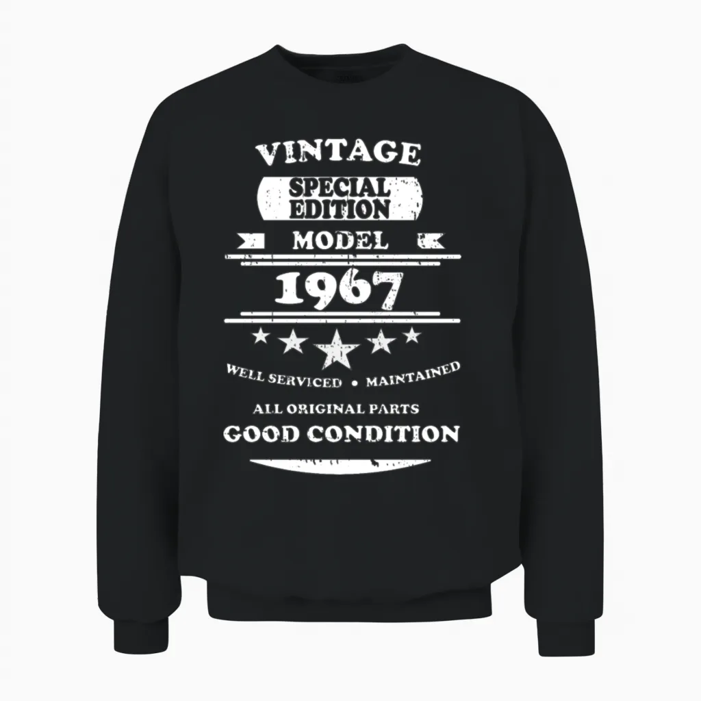 Vintage Retro White 1967 Unisex Sweatshirt in Black