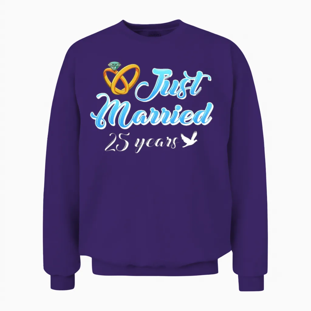 Married 25 Years 25th Wedding Anniversary Unisex Sweatshirt in Purple