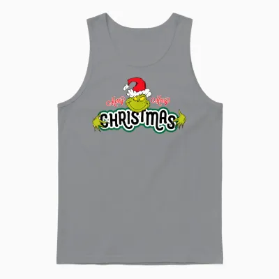 Dr. Seuss Grinch Hugs Christmas Short Sleeve Unisex Tank Top - Sport Grey