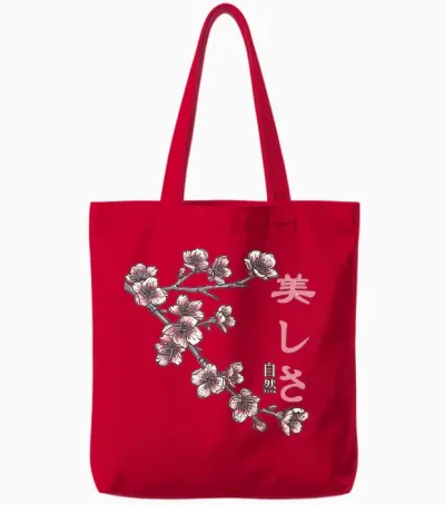 Japanische Kalligraphie Der Schönheit Sakura Blume Vintage Kanji Tote Bags - Red