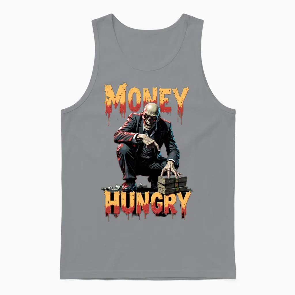 Money Hungry Zombie Unisex Tank Top in Sport Grey