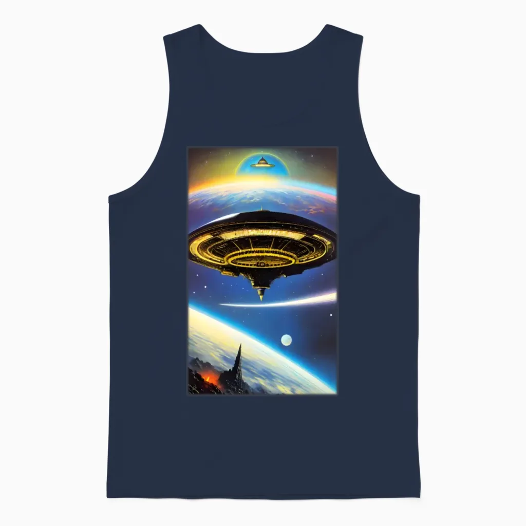 Ufo Retro Over Earth Unisex Tank Top - Navy
