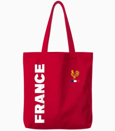 France Flag Supporter France T-Shirt, Blue, S Tote Bags - Red