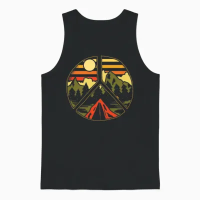 Hiking Outdoors Peace and Love Unisex Tank Top - Black