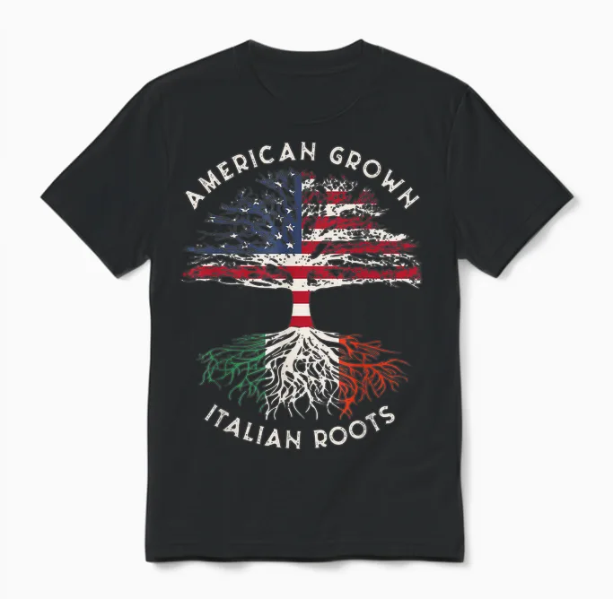 American Grown Italian Roots Family Tree Italy Flag Italian Unisex T-Shirt in Black