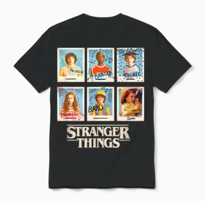 Stranger Things Main Characters Vintage Yearbook Pictures Unisex T-Shirt - Black