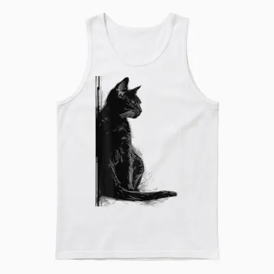 Katze Abstrakte Zeichnung Kunst Tier Illustration Grafik Katze Unisex Tank Top - White