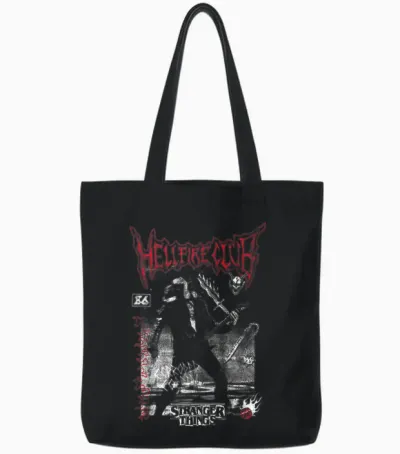 Stranger Things Eddie Hellfire Officially Licensed Tote Bags - Black