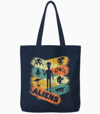 Retro Alien Tote Bags - Navy