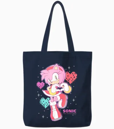 Sonic the Hedgehog Valentine's Day Cute Amy Rose Retro Logo Tote Bags - Navy