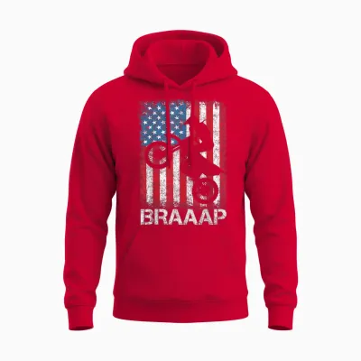 Braaap Vintage Usa American Flag Tee Motocross Dirt Bike Unisex Hoodie - Red