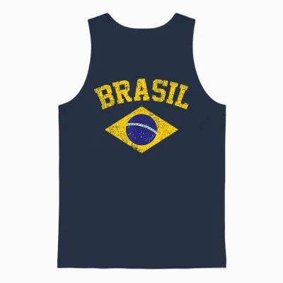 Brazilian National Flag Vintage Patriotic Football Brazil Unisex Tank Top - Navy