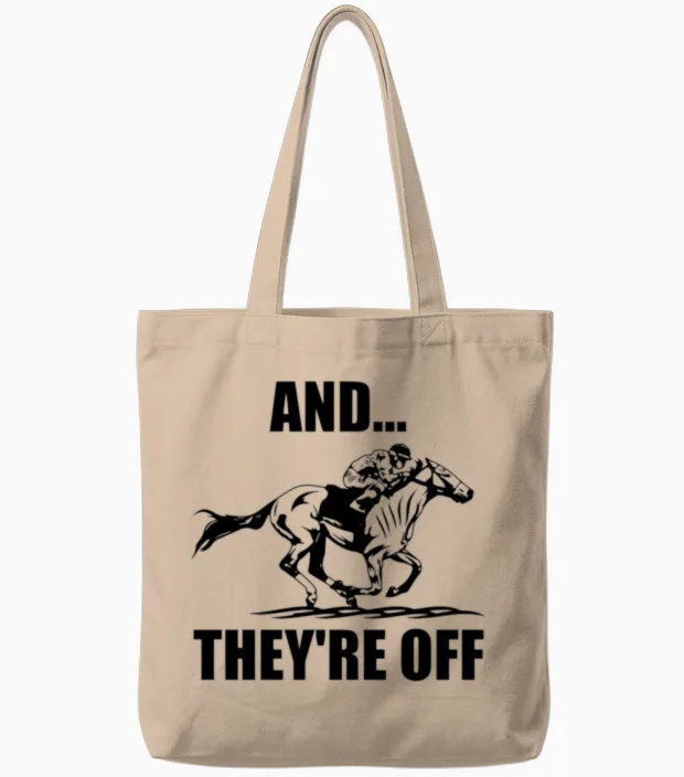 Horse Racing and They're off Horse Racing Tote Bags in Natural