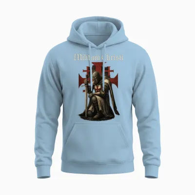 Militum Christi - Knight Templar Catholic Unisex Hoodie - Light Blue