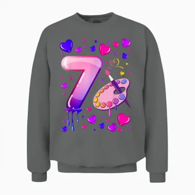 7. Geburtstag, Mädchen 7 Jahre, Malerei, Nummer 7 Unisex Sweatshirt - Graphite Heather