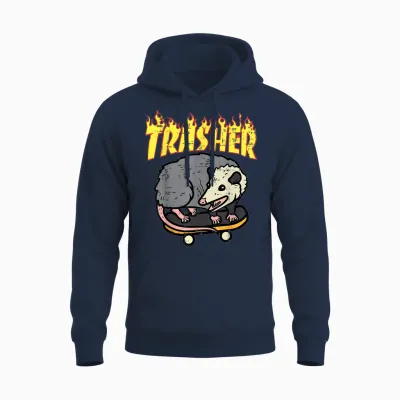 Opossum Skateboard Trasher Funny Possum Skater Men Boys Unisex Hoodie - Navy