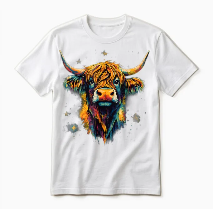 Scottish Cow Highland Scottish Cattle Highlander Hairy Cow Unisex T-Shirt in White