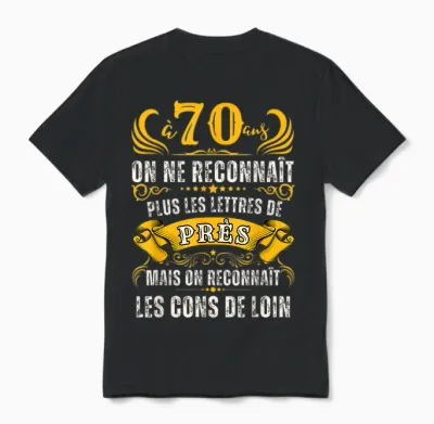 Birthday 70 Years Men Joke 70 Years Gift Vintage T-Shirt, Black, S Unisex T-Shirt - Black