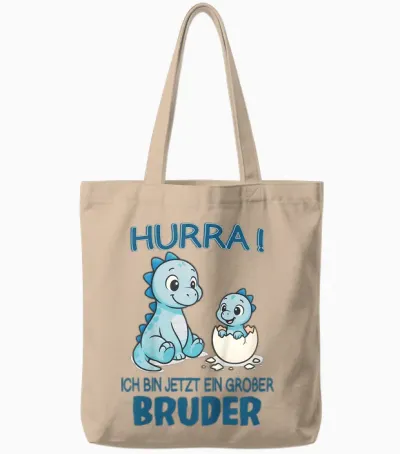 Children's Siblings Dino Baby Hurra Ich Bin Jetzt Ein Großer Bruder T-Shirt, Black, S Tote Bags - Natural