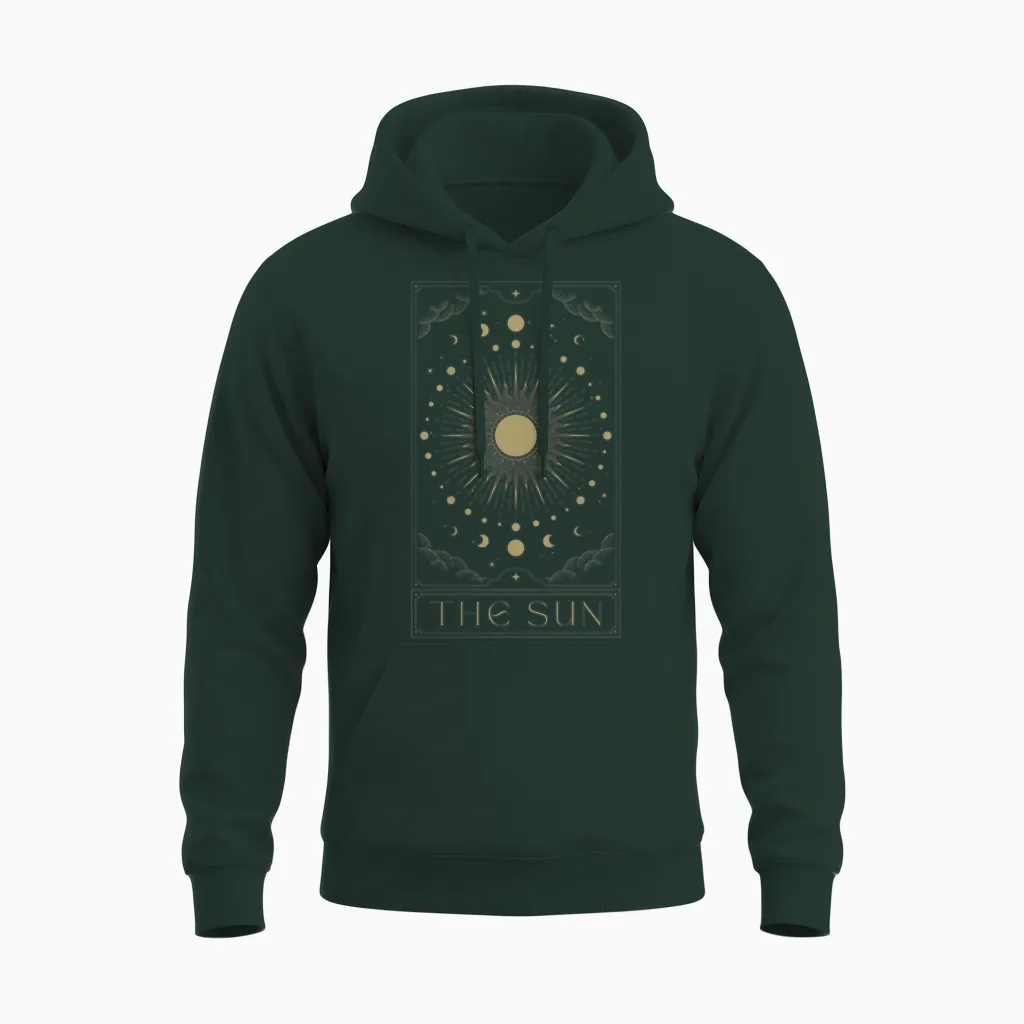 The Sun Tarot Sonne Tarotkarten Goth Witchcraft Back Print Unisex Hoodie in Forest