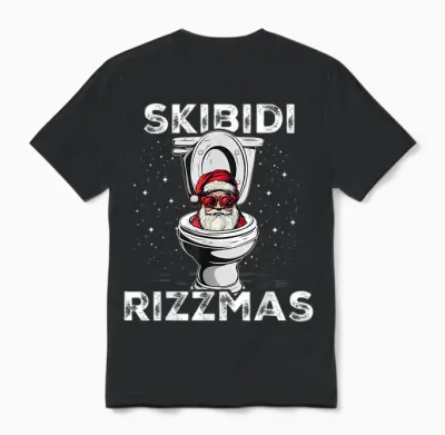 Skibidi Rizzmas Funny Toilet Santa White Elephant Christmas Unisex T-Shirt - Black