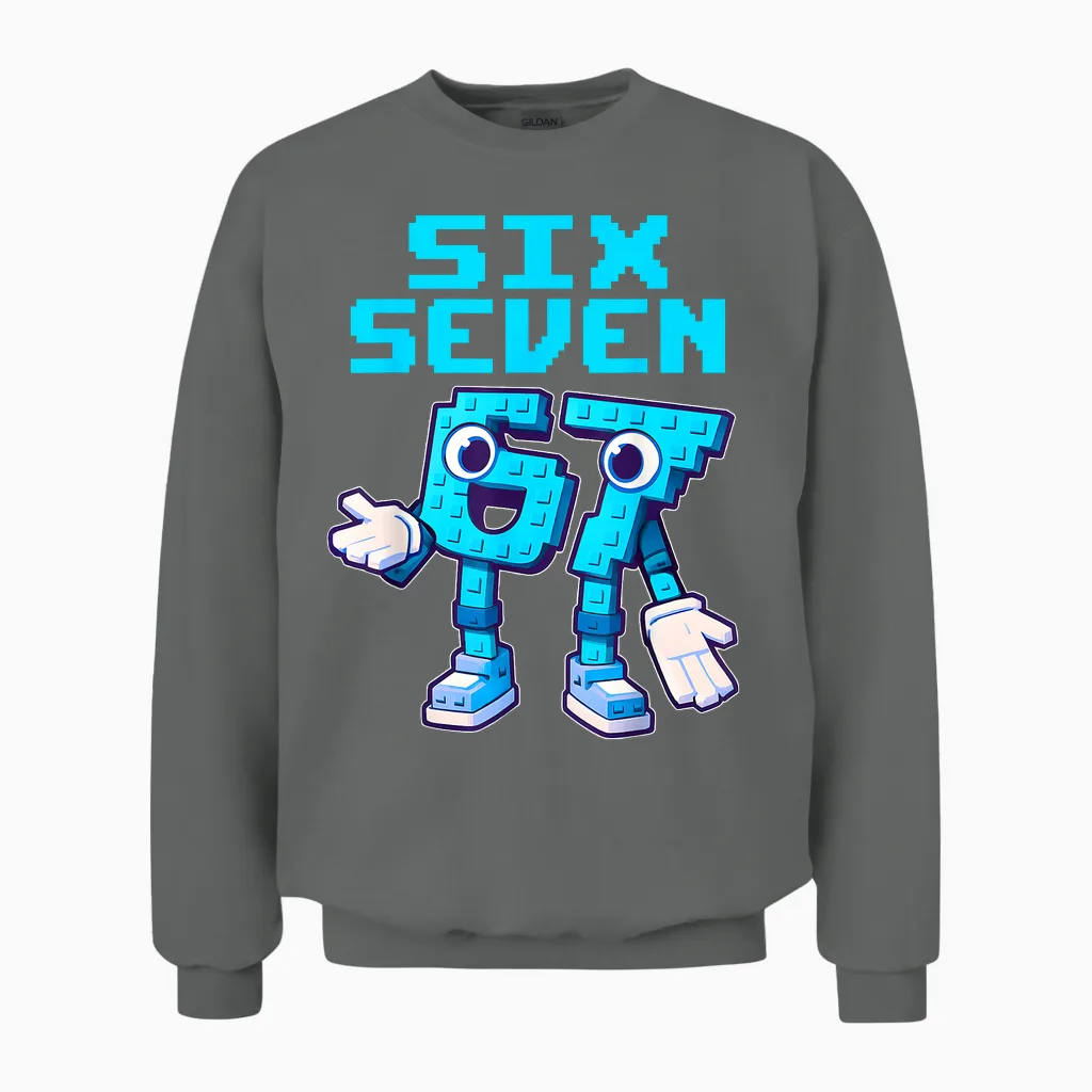 67 Six Seven 6-7 Funny Italian Brain Red Kids Gaming Meme Unisex Sweatshirt in Graphite Heather