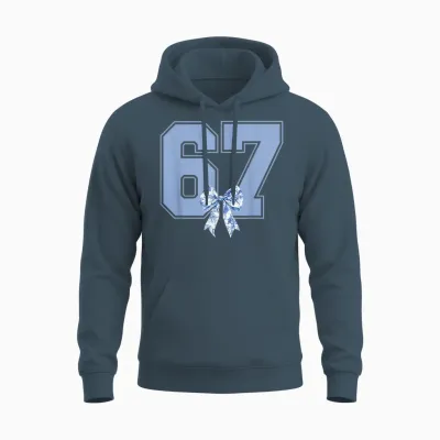 67 Meme Coquette Toile Blue Bow Funny Six Seven Girls Unisex Hoodie - Dark Heather