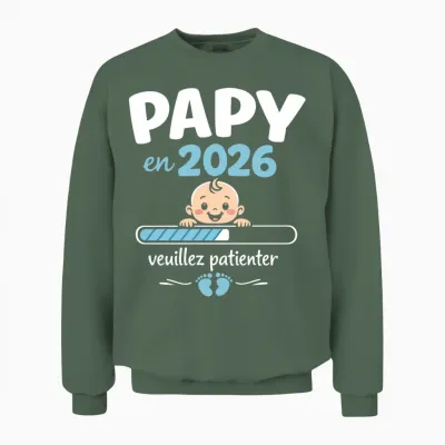 Futur Papy En 2026 Cadeau Annonce Grossesse Grand-Père Manche Longue Unisex Sweatshirt - Military Green