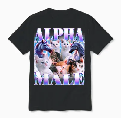 Unicorn Male Alpha Cute Cat Funny Ironic Meme Graphic Unisex T-Shirt - Black